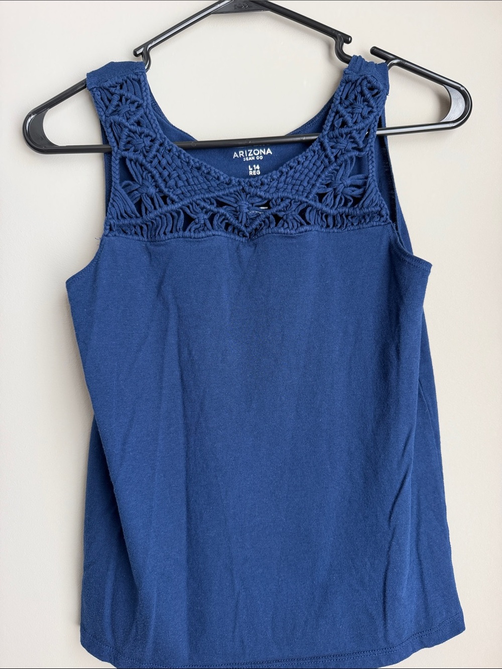 Girls Arizona Jean Company Navy Crochet Yoke Tank Top - Navy Blue L14